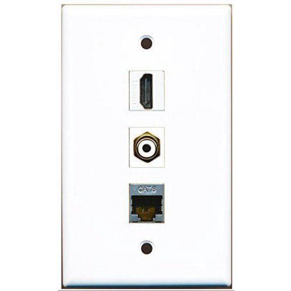 RiteAV - 1 Port HDMI and 1 Port RCA White and 1 Port Shielded Cat6 Ethernet Wall Plate