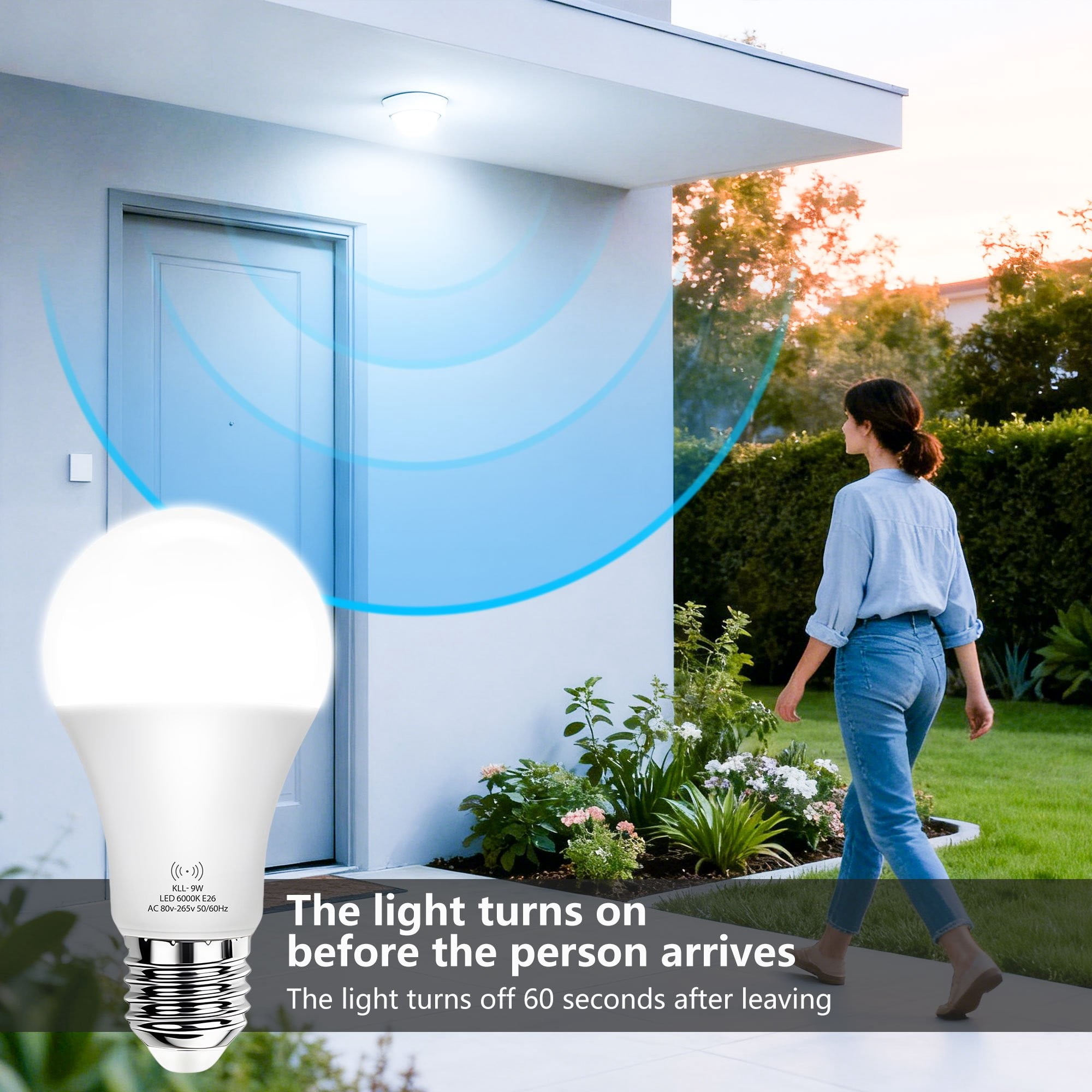 Kasotile A19 LED Motion Sensor Light Bulb (80W Equivalent) E26 LED Dusk to Dawn Lamp Bulb Cool White 10PK