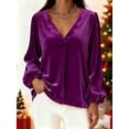 thumbnail image 2 of Women's V Neck Velvet Tops 2026 Elegant Puff Long Sleeve Blouses Loose Fit Dressy Casual Pullover Work Shirts, 2 of 3