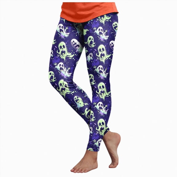 mgoYE Halloween Pajamas Pants Women Cute Pumpkin Ghost Print PJs Bottoms Causal Soft Long Lounge Pants Sleepwear Leggings Women Size S