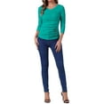 thumbnail image 2 of INSPIRE CHIC Women's Ruched Blouse Button Decor V Neck 3/4 Sleeve Solid Knit Top L Peacock Blue, 2 of 6