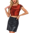 thumbnail image 4 of INSPIRE CHIC Women's Crew Neck Short Sleeve Mesh Cap Sleeve Crop Top  XL Red, 4 of 6