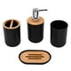 thumbnail image 1 of Set de accesorios de baño: jabonera, botella de loción, vaso para cepillos de dientes (plástico y madera). Negro 4 piezas, 1 of 8