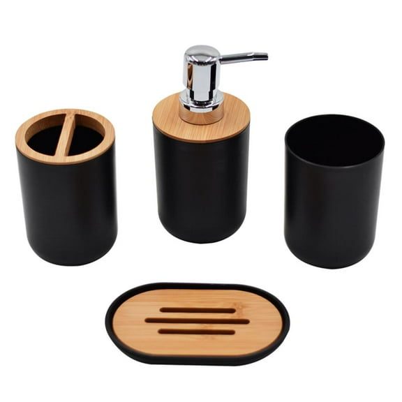 Bathroom Accessories Set, Soap Dish Bottle Bath Ensemble, Essential Set, for Decoration Tidy Countertop Decor - Black