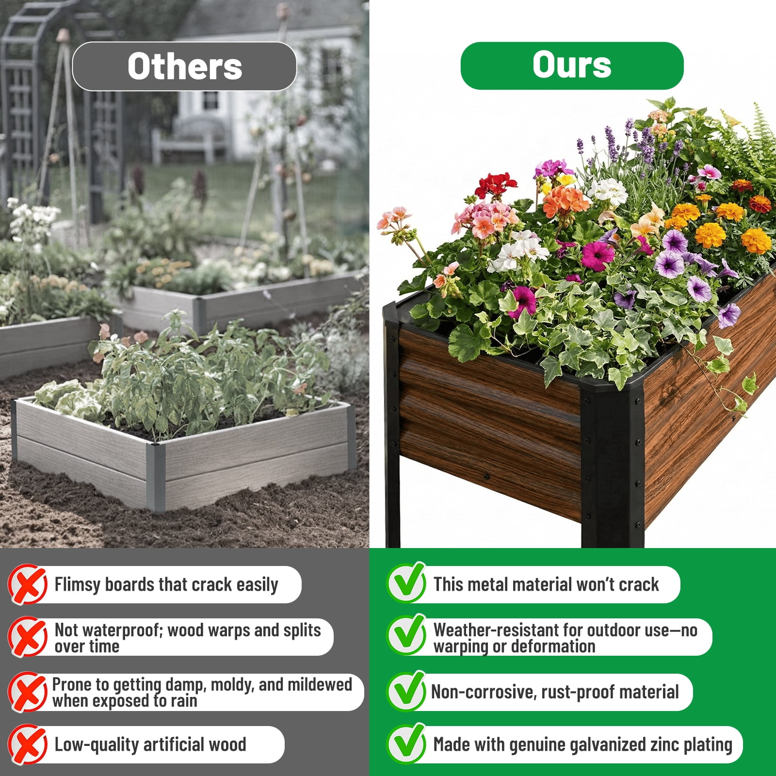 SnugNiture Galvanized Raised Garden Bed with Legs, Large Metal Elevated Raised Planter Box for Vegetables Lawn Green Flowers, Fruits, 600 lb Capacity
