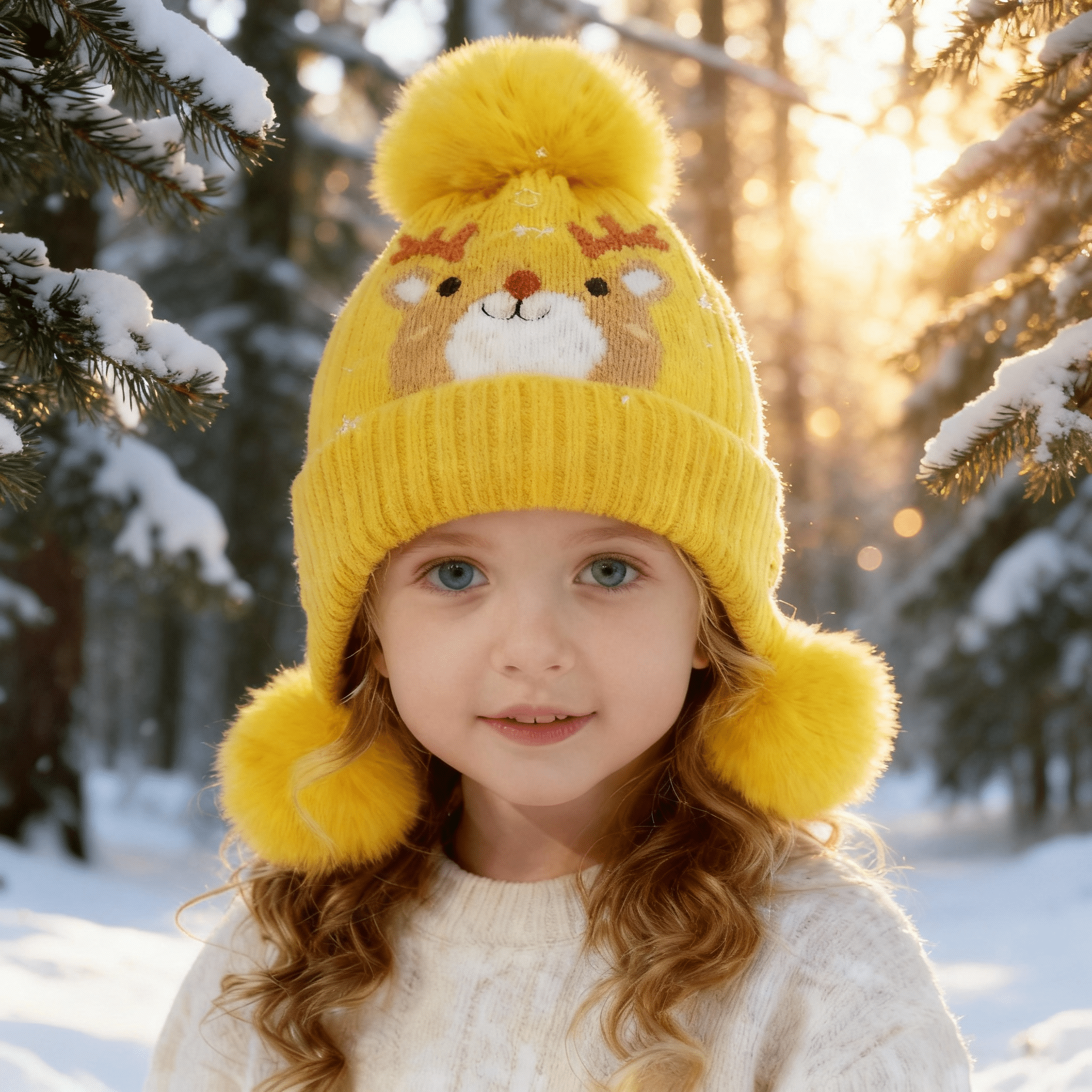 Children's cartoon wool cap knitted hat padded and thickened windproof cap