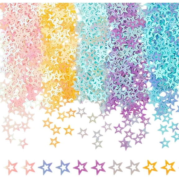 100G 5 Colors Glitter Loose Sequins Mini Hollow Star Flakes Iridescent Holographic Spangles Plastic Paillettes Bulk for DIY Scrapbook Cardmaking Jewelry Nail Polish Wedding Decorartion Colorful