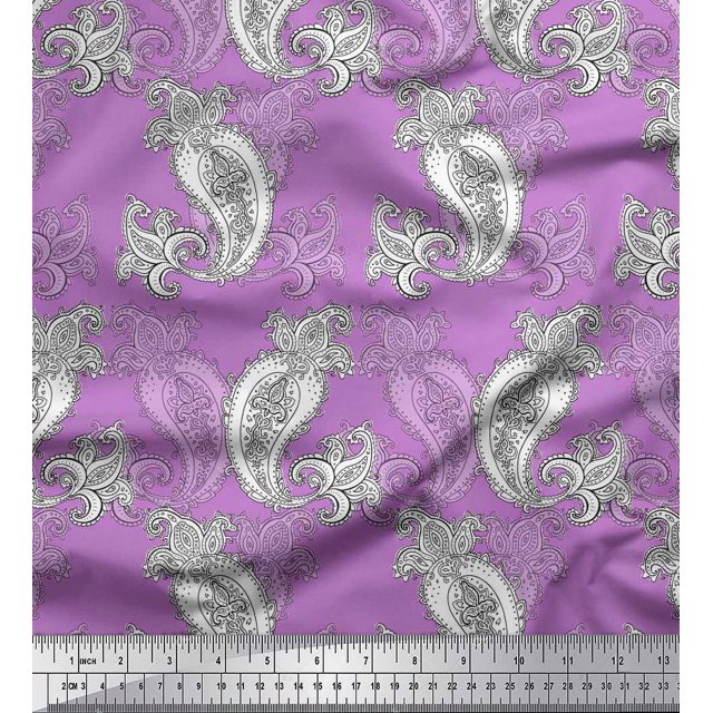 Soimoi Rayon Fabric Black Sketch Paisley Decor Fabric Printed Yard 42 Inch Wide