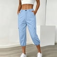 thumbnail image 6 of Hurxie Cargo Capri Pants for Women High Waisted Elastic Knit Waist Casual Capris Trousers Cropped Pants Light Blue,2XL, 6 of 8