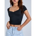 thumbnail image 3 of Douhoow Women's Slim Fit Crop Tops Casual Solid Color Low Cut Short Sleeve Tight Tee Shirt Basic Streetwear, 3 of 8