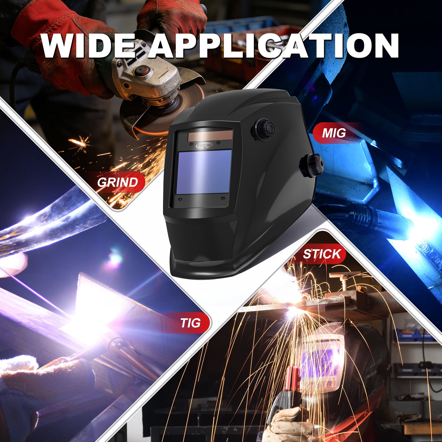 Auto Darkening Welding Helmet, Large 3.94" x 2.64" Viewing Screen, True Color, 4 Arc Sensors, Solar & Battery Powered Weld Hood, DIN 4/5-9/9-13 for MIG TIG ARC