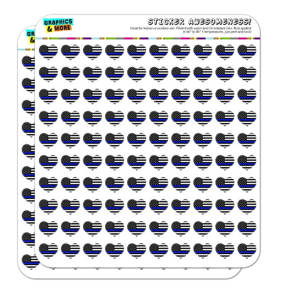 Thin Blue Line American Flag Heart Shaped Planner Calendar Scrapbook Craft Stickers