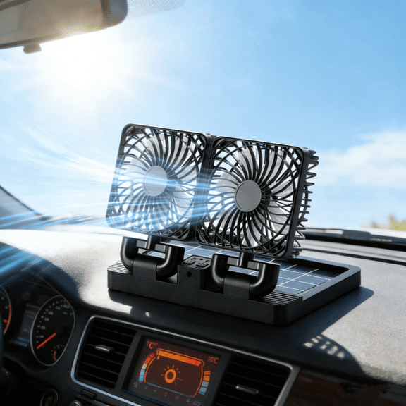 MUSICOZY Solar Powered Car Cooling Fan for Dashboard,Portable Electric Cooling Fan, 360° Rotation,Strong Wind Air Circulation Vehicle double Heads Cooling Fan,Dashboard Mount for Car,Truck,SUV,Boat