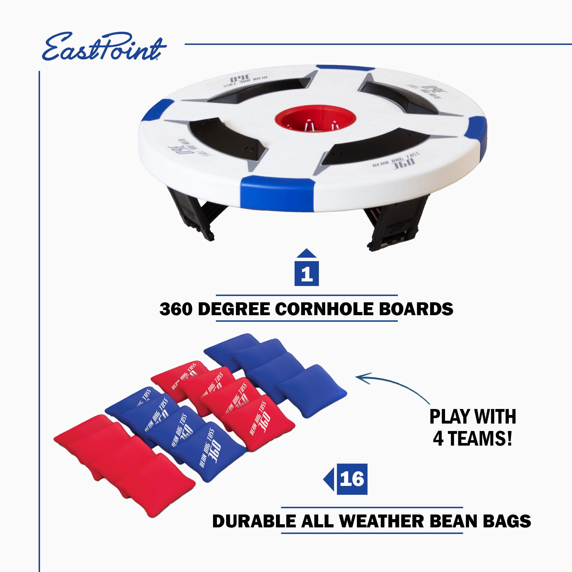 EastPoint Sports Bean Bag Knockout-360 Degree All-Weather Cornhole Set-Includes16 Bean Bags