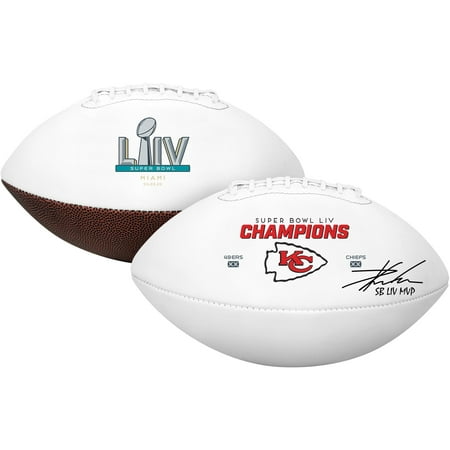 Travis Kelce Kansas City Chiefs Super Bowl LIV Champions Autographed Super Bowl LIV Champions Rawlings White Panel Football with "SB LIV MVP" Inscription - Fanatics Authentic Certified