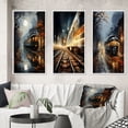 thumbnail image 1 of Designart "Train Misty Morning Painting II" Modern Framed Wall Art Set Of 3 - Yellow Train Frame Gallery Wall Set For Home Decor, 1 of 6