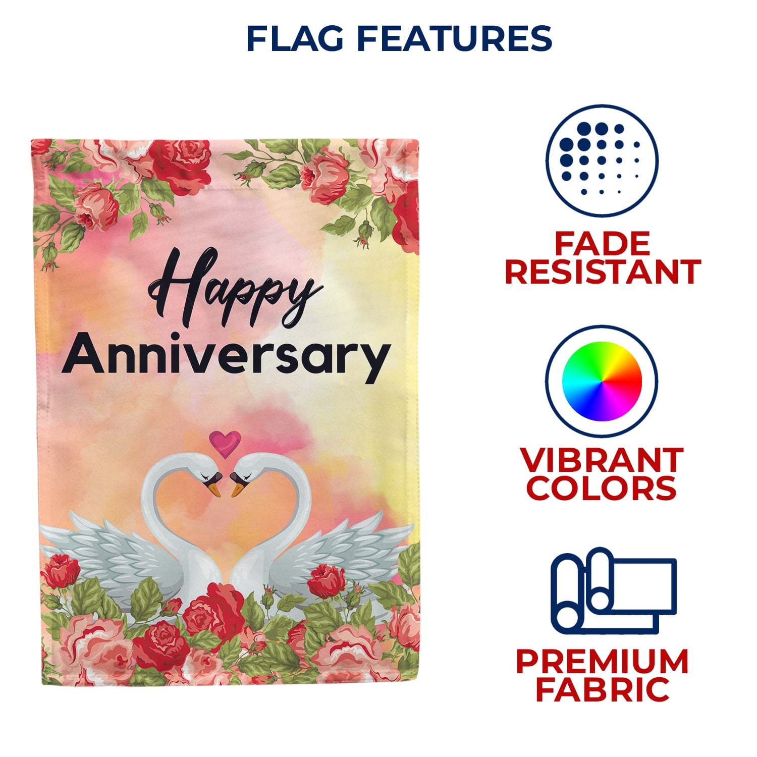 America Forever Happy Anniversary House Flag - 28 x 40 inch Double Sided, Swan Love Valentine's Day, Wedding, Anniversary Outdoor Party Decor, Married Couple Celebration Anniversary Party Flag