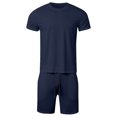 thumbnail image 4 of Mens Short Sets 2 Piece Outfits Summer Casual Soft Breathable Cotton Short Sleeve Shirts and Shorts Solid Color Men's Fashion Clothes Navy, Size XXXL, 4 of 7