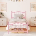 thumbnail image 3 of Tamaño individual metal cama frames para para niños con cabecero y footboard, heavy duty slats support in rosa, 3 of 5