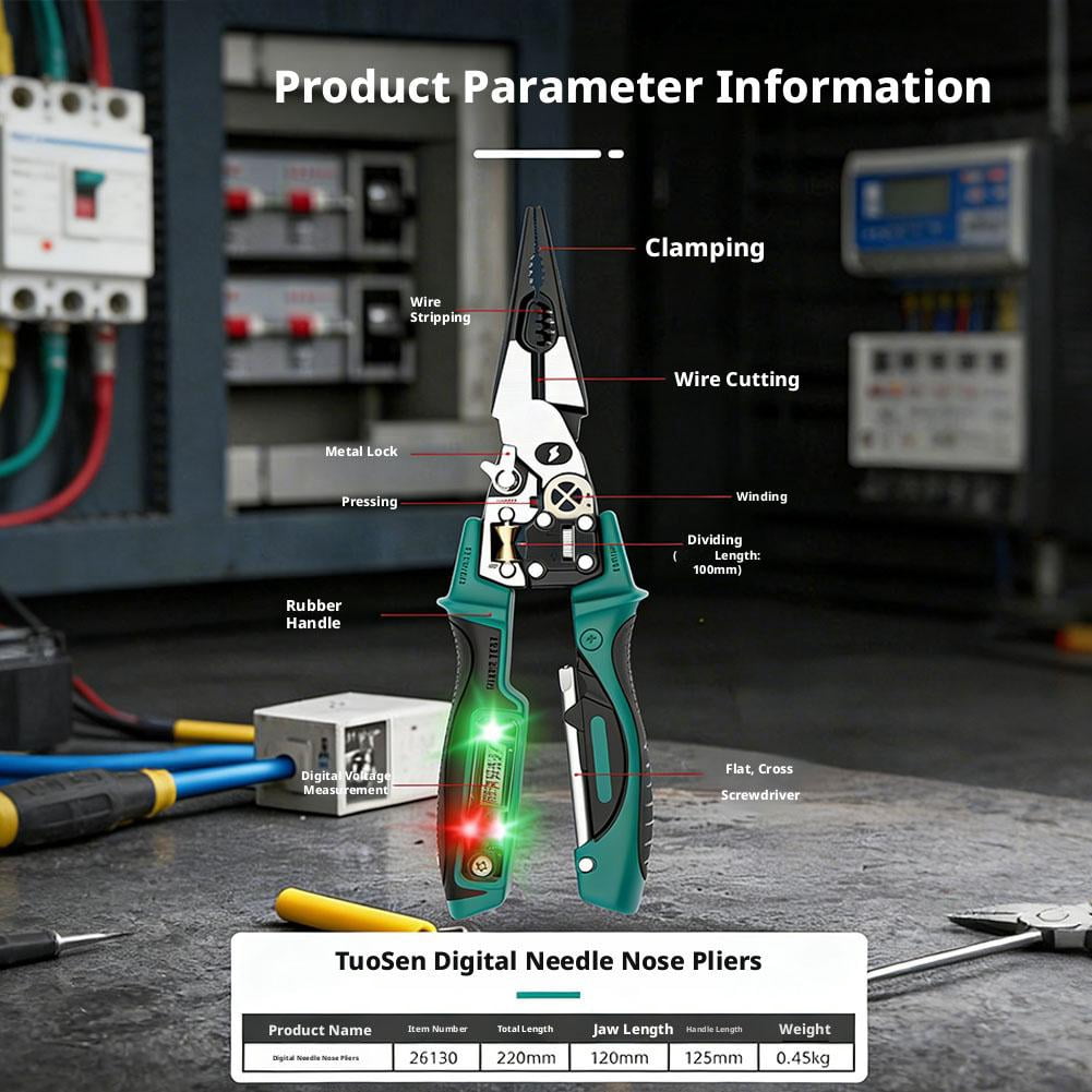 8 in 1 Wire Stripper Twister, Professional Multi Function Electrical Pliers with Voltage Tester, Heavy Duty Wire Cutter Crimper Splitter Tool for Electricians