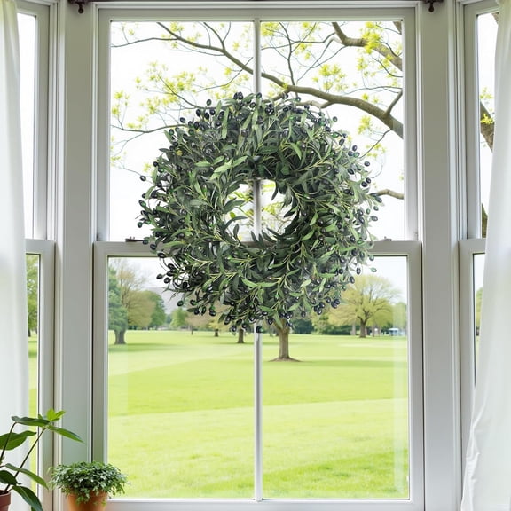 JEWLALO 22" Olive Wreath for Front Door, All-Season Outdoor Wreath with Olive Leaf Fruit, Summer Décor with Beaded Grass Accents for Farmhouse, Wedding, Outdoor Indoor Home Decor