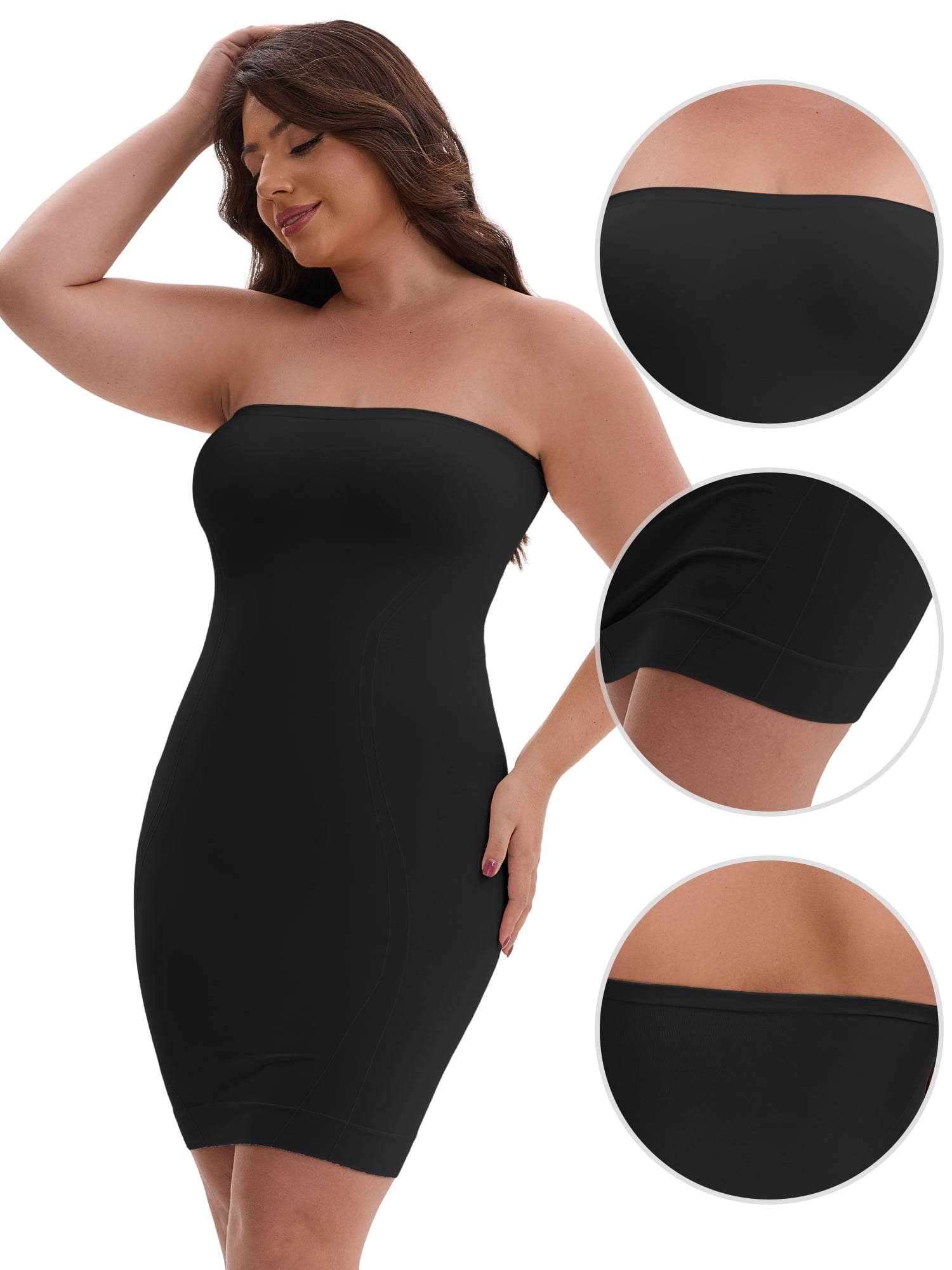 DARING DIVA Women's Push-Up Strapless Bandeau Tummy Control Slip XXL Black