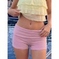 thumbnail image 4 of LMLYSoH Women's Striped Mini Shorts Summer Low Rise Fold Over Waist Micro Shorts, 4 of 8