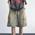 thumbnail image 2 of Casual Shorts Men Denim Shorts Design Hop Everything Pull Rope Straight Leg Bermuda Short Chino Homme Yellow XL, 2 of 6