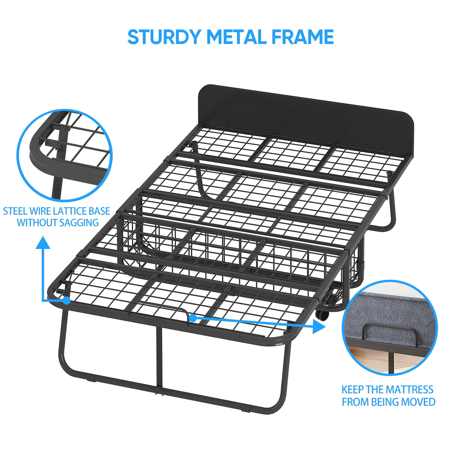 Puremind Folding Bed with 5 Inch Foam Mattress Included, 75" x 31" Rollaway Bed Twin Size with Storage, Space-Saving Temporary Bed with  Lockable Rollers for Guests and Families