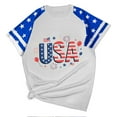 thumbnail image 3 of AGWOLF 4th of July Shirts for Women Funny American Flag Print Patriotic T shirts Cute Short Sleeve Tees Memorial Day Gifts Round Neck Blouses Tops Blue XXXL, 3 of 5