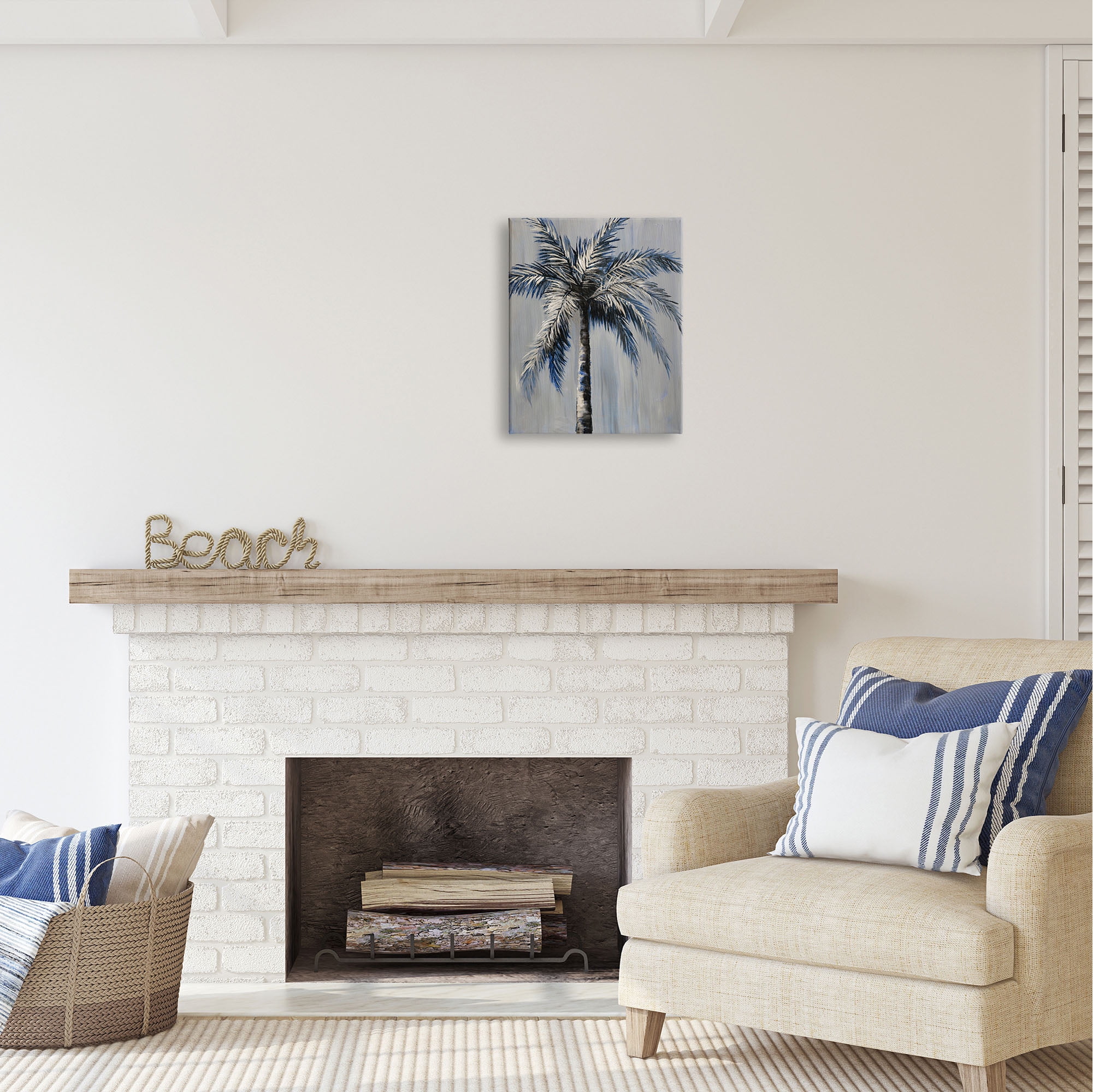 Stupell Industries Grey Modern Palm Tree Nature Painting Gallery Wrapped Canvas Print Wall Art, 16 x 20
