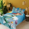thumbnail image 2 of Ambesonne Mermaid Fitted & Top Sheet Set with Shams, Wave with Fish Nautical, Multicolor, 2 of 5