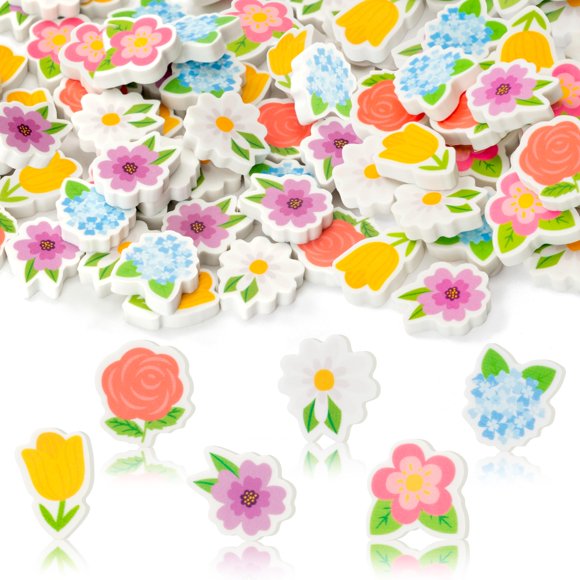 Minigomas de borrar Yopyame Spring Flowers, 60 unidades, para niños, a granel