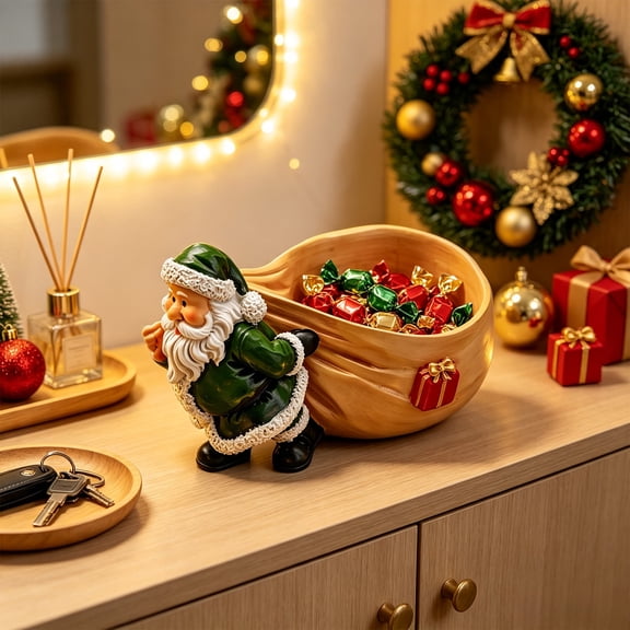 Szubyfq Christmas Anta Claus Candy Dish 6 x 10 x 5 Inch, Cute Shatterproof Christmas Decoration, Durable Farmhouse Christmas Serving Dish for Entryway Tabletop, Xmas Home Kitchen Decor