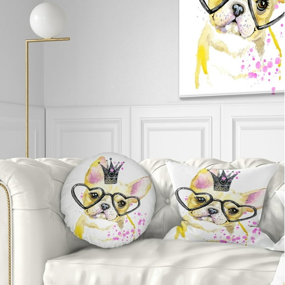 Designart Funny Dog with Large Glasses - Contemporary Animal Throw Pillow - 12x20