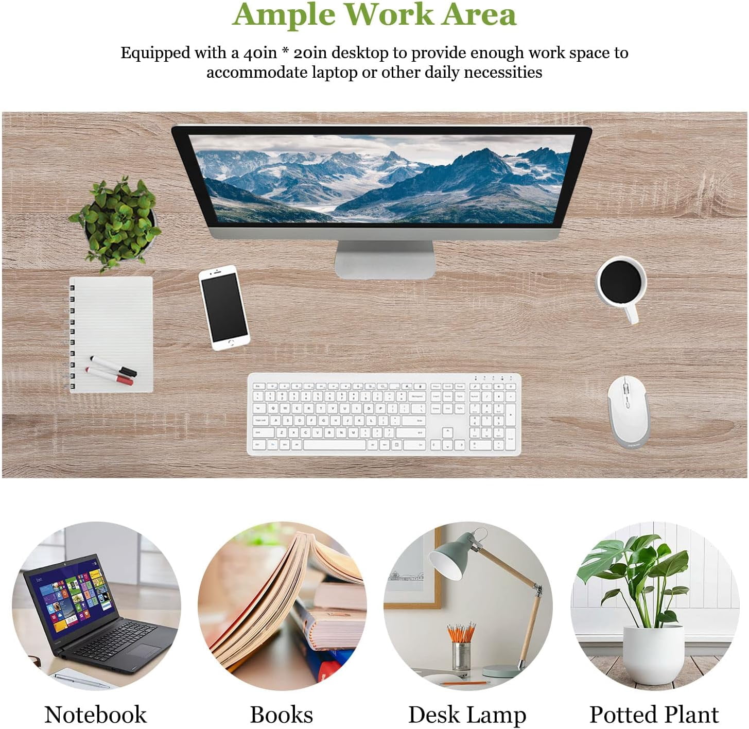 PayLessHere 39 inch Computer Desk,Sturdy Laptop Table for Home Office for Adults, Nature
