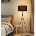thumbnail image 7 of Kira Home Sadie 61" Mid Century Tripod LED Floor Lamp + 9W bulb (/), Leather Accent Legs, Black Drum Shade, Black, 7 of 7