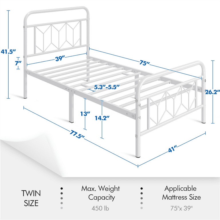 Renwick Aubrey Vintage Metal Chevron Platform Bed Twin White