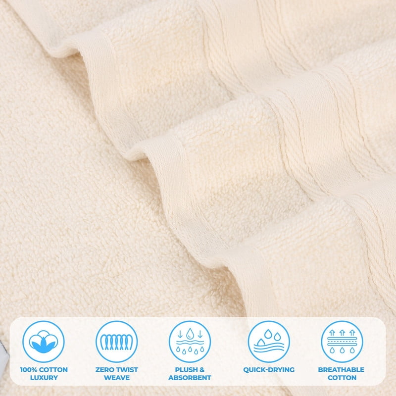 Superior Belmont 9 Piece Zero Twist Towel Set, Ultra Soft Cotton Towels, Ivory