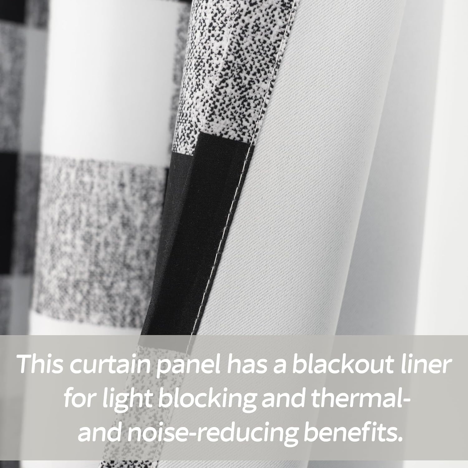 DriftAway Buffalo Checker Pattern Lined Blackout Grommet Window Curtains Printed Plaid 2 Layer Set of 2 Panels 52 Inch by 84 Inch Black