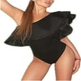 thumbnail image 4 of Women Big Ruffles Ruffled One Shoulder Solid Slim Leotard Tops Party Bodycon Bodysuit, 4 of 6