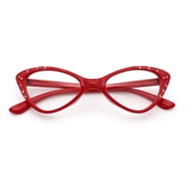 Womens Bling Rhinestone Gothic Cat Eye Clear Lens Plastic Fashion Eyeglasses Red