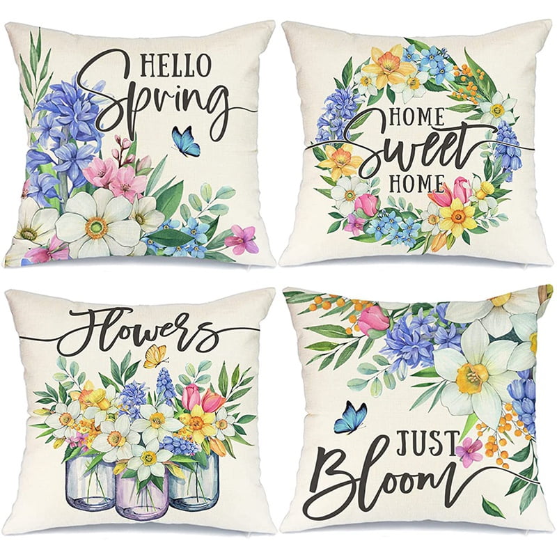 Spring Pillow Covers 18X18 4 Throw Pillows Home Decor