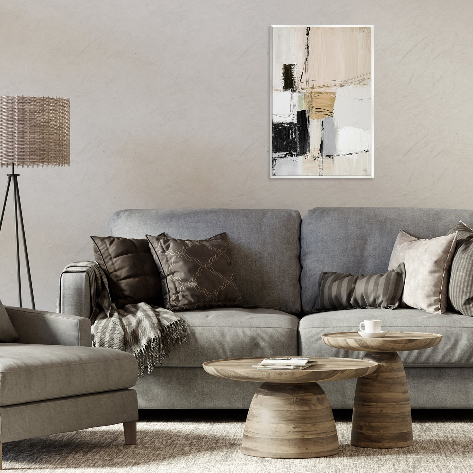 Stupell Industries Beige Organic Shapes Collage Abstract Painting Unframed Art Print Wall Art, 13 x 19