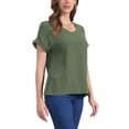 thumbnail image 4 of INSPIRE CHIC Women's Linen Tops Short Sleeve Casual t Shirts Basic Summer Outfits Loose Solid Color Blouse XL Army Green, 4 of 6