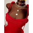 thumbnail image 4 of Vibrant Red Halter Mini Dress With 3D Rose Embellishments, Ruched Bodycon Fit, Open Back Design For Evening Events, 4 of 7