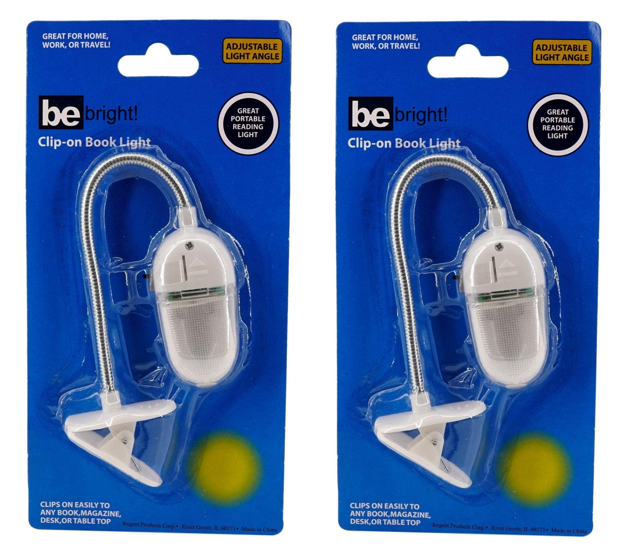 Clipon Book Light, Portable Reading Light, 7.75in, (2 Pack, White