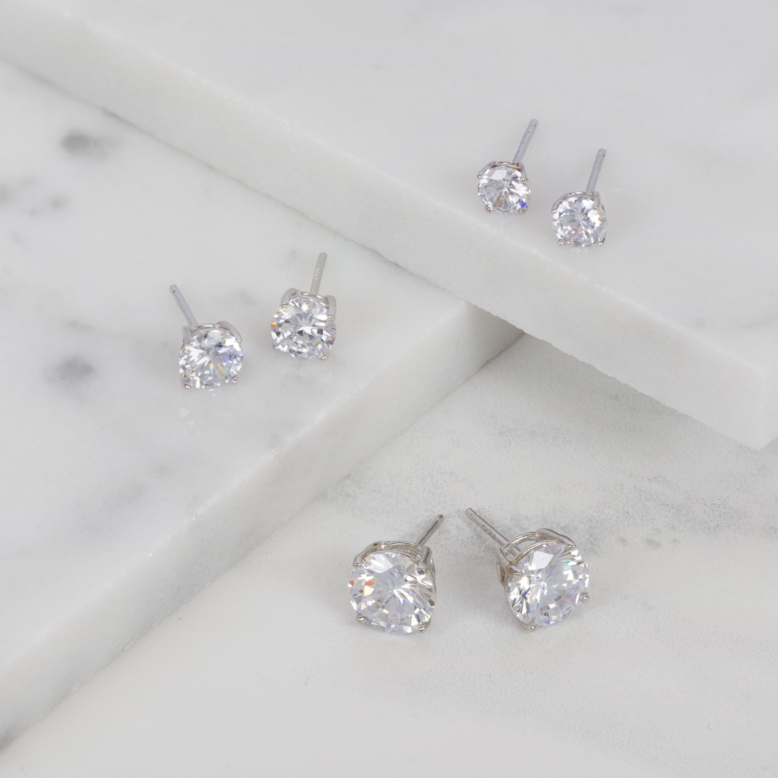 Marisol & Poppy Cubic Zirconia Trio Stud Earrings Set in Sterling Silver for Women & Teens