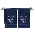 thumbnail image 3 of Monogrammed Hand Towel, Personalized Gift, 16 x 30 Inches - Set of 2 - Silver Embroidered Towel - Extra Absorbent 100% Turkish Cotton- Soft Terry Finish - For Bathroom, Kitchen and Spa- Script J Navy, 3 of 3