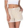 thumbnail image 2 of VBVC No Boundarie Women's Lace Drawstring Stripe Shorts,High Waisted Workout Bottoms For Women,Ladies Summer Pull-On Shorts with Pockets,Khaki,S-2XL, 2 of 6